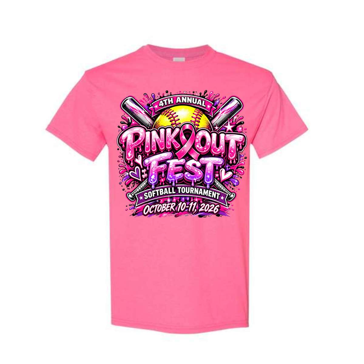 PINK OUT FEST TOURNAMENT TEE SHIRT WITH TEAM NAMES ON BACK