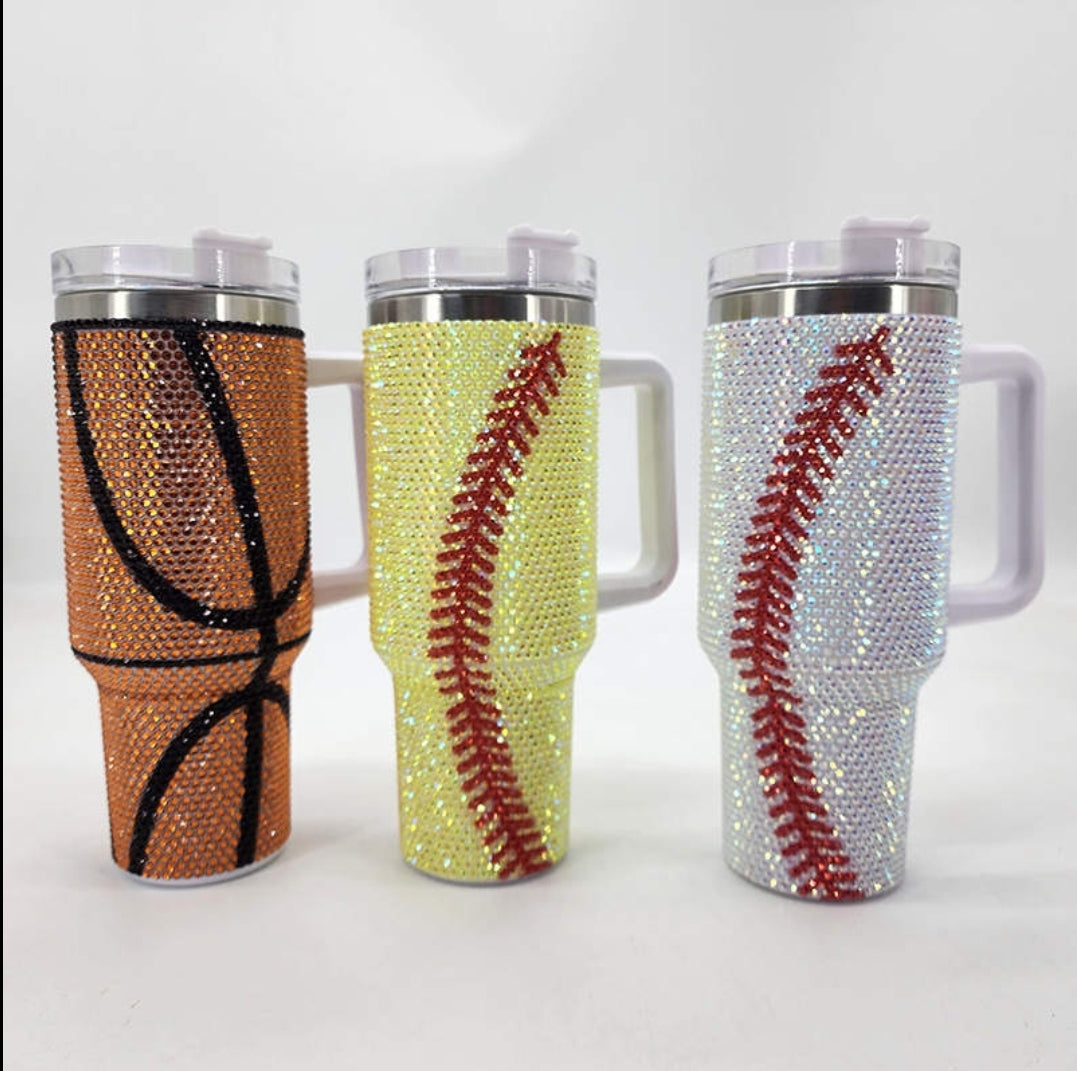 Rhinestone 40oz Sports Tumbler With Handle Lid And Straw