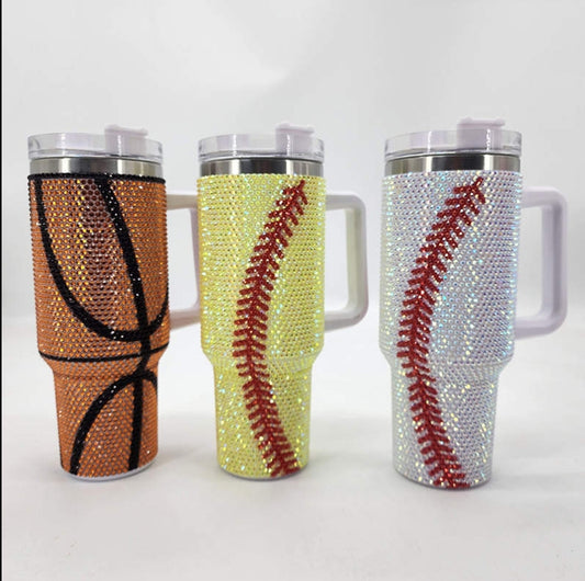 Rhinestone 40oz Sports Tumbler With Handle Lid And Straw