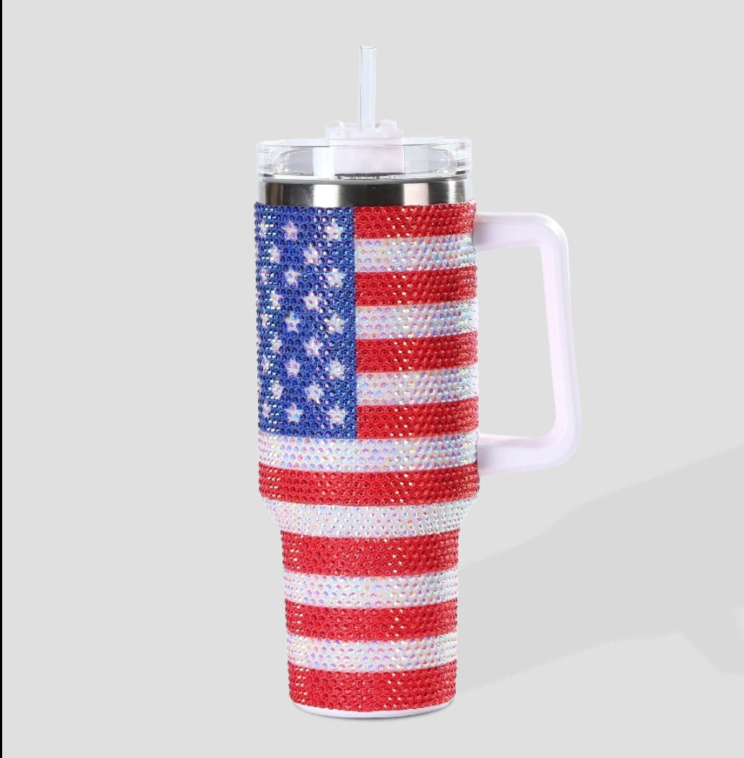 Rhinestone 40oz Sports Tumbler With Handle Lid And Straw