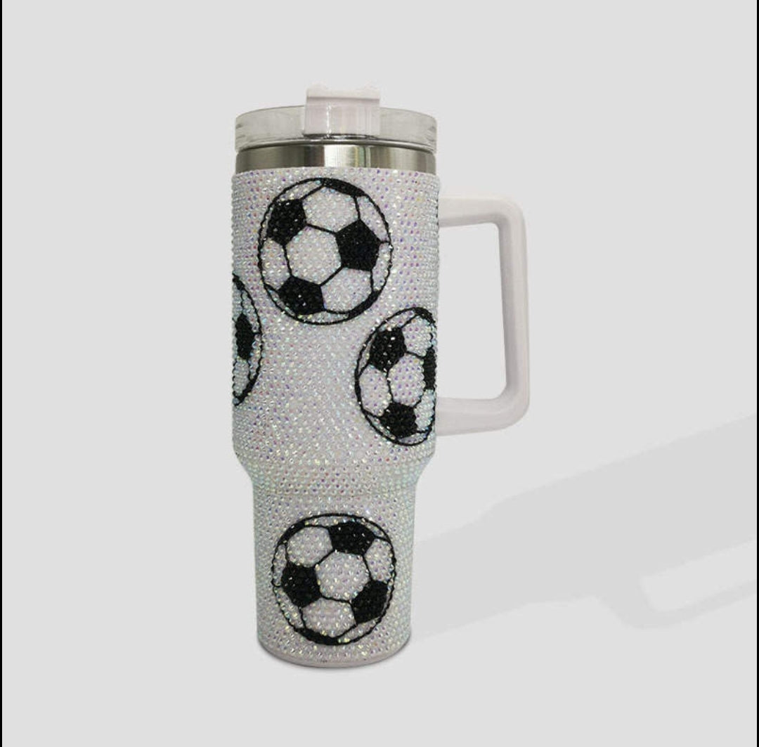 Rhinestone 40oz Sports Tumbler With Handle Lid And Straw