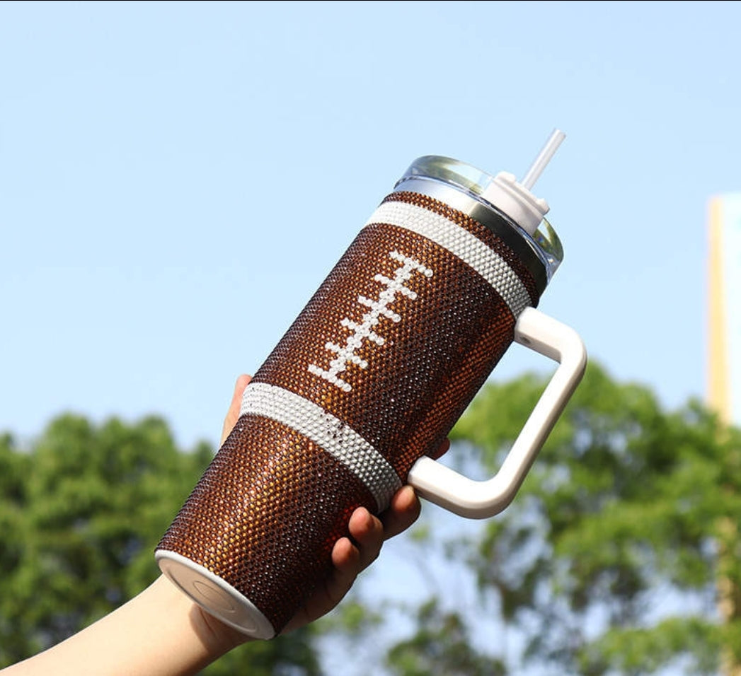 Rhinestone 40oz Sports Tumbler With Handle Lid And Straw