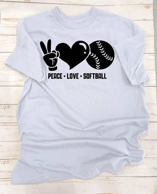 Peace, Love, Softball. Solid-Color, Short Sleeve T-Shirt