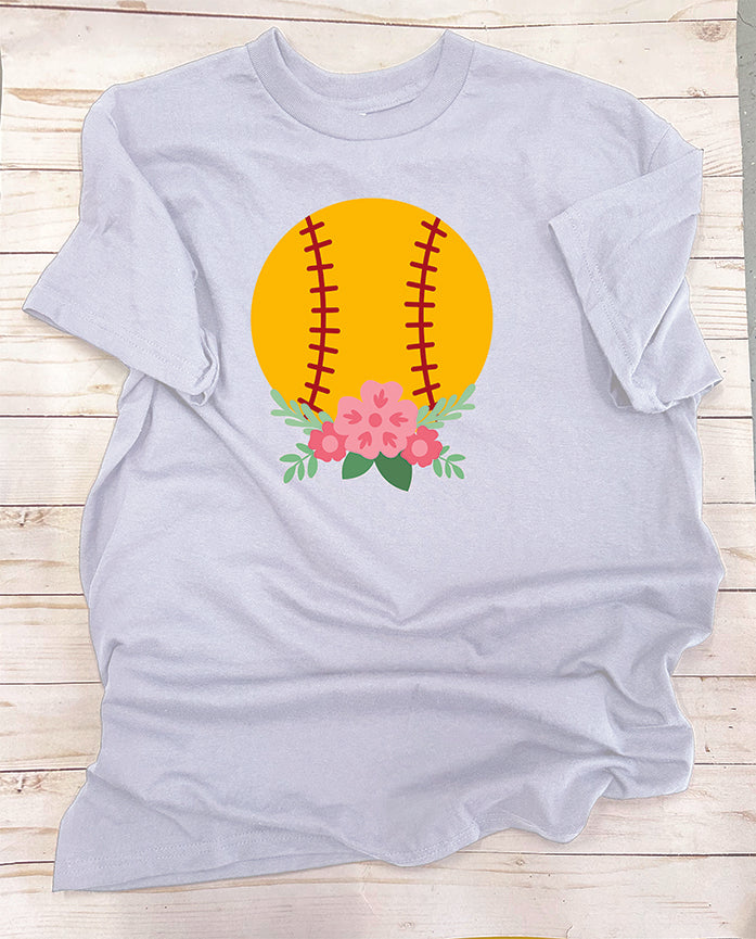 Softball and Flowers. Full-Color, Short Sleeve T-Shirt