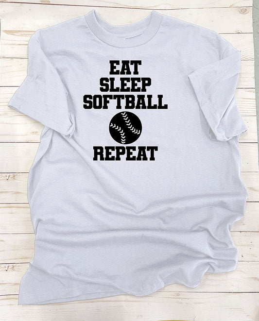 Eat. Sleep. Softball. Repeat. Single-Color, Short Sleeve T-Shirt