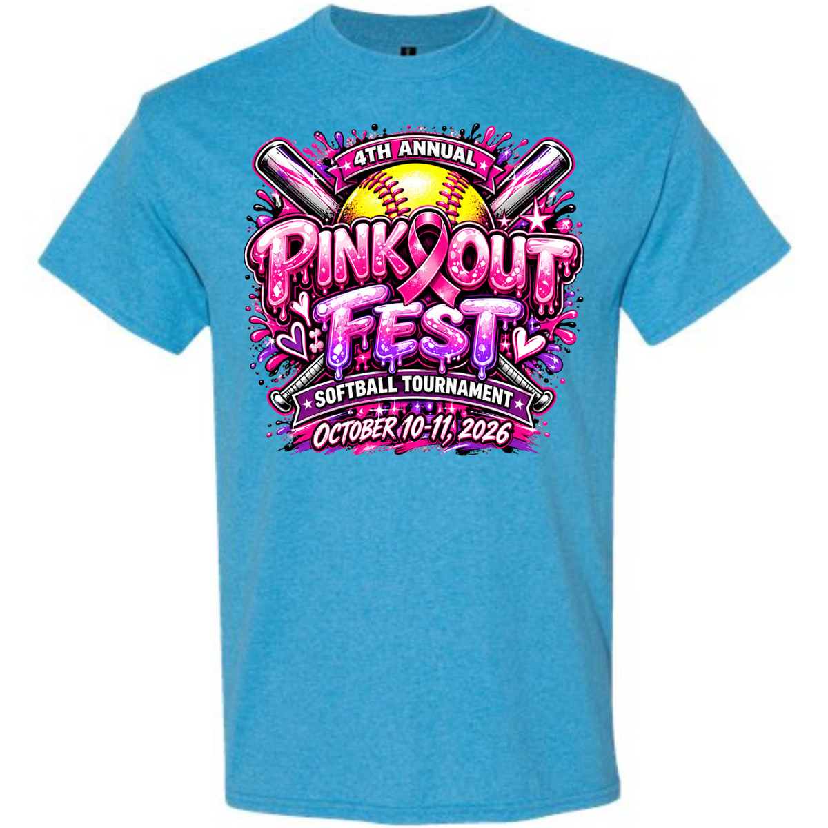 PINK OUT FEST TOURNAMENT TEE SHIRT WITH TEAM NAMES ON BACK