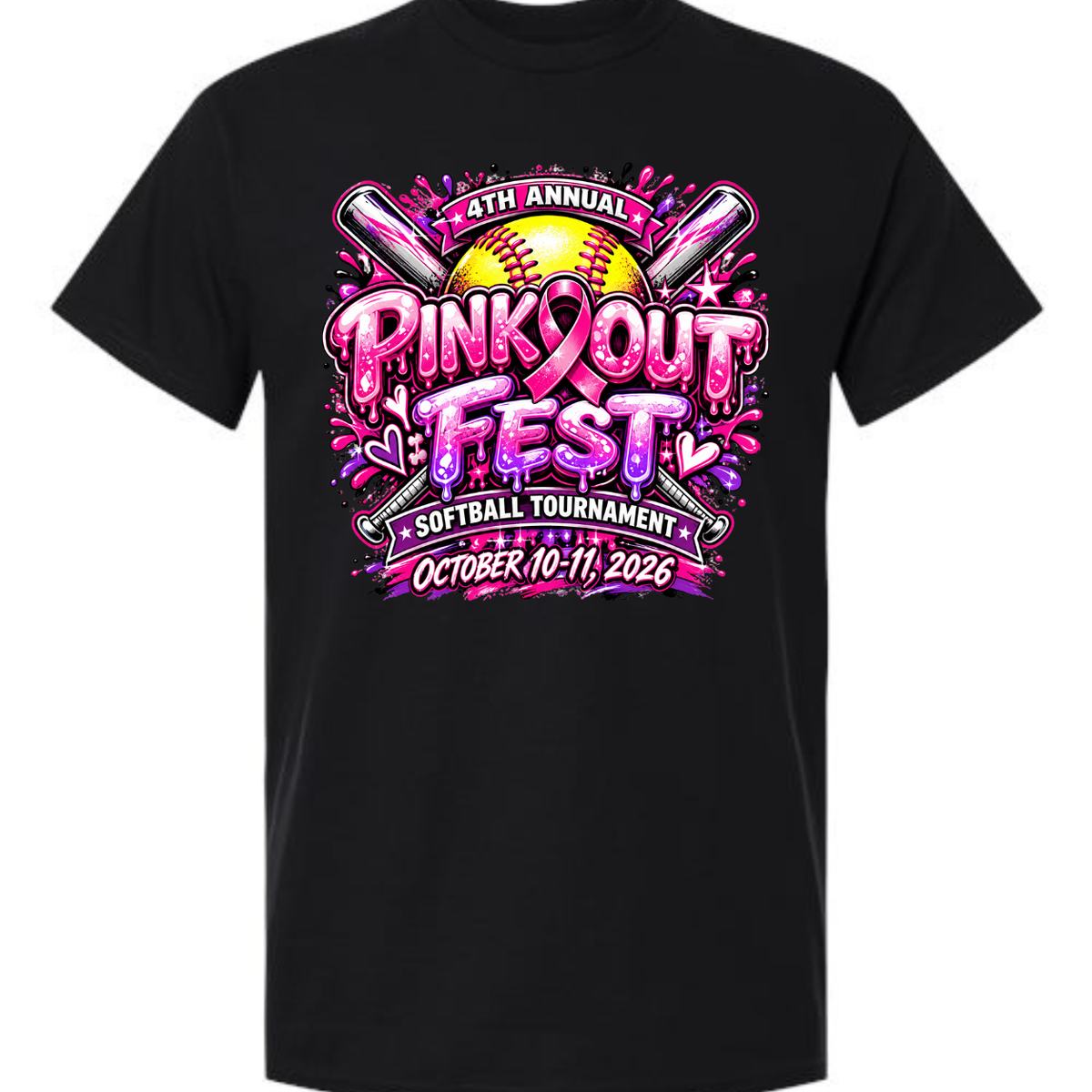PINK OUT FEST TOURNAMENT TEE SHIRT WITH TEAM NAMES ON BACK