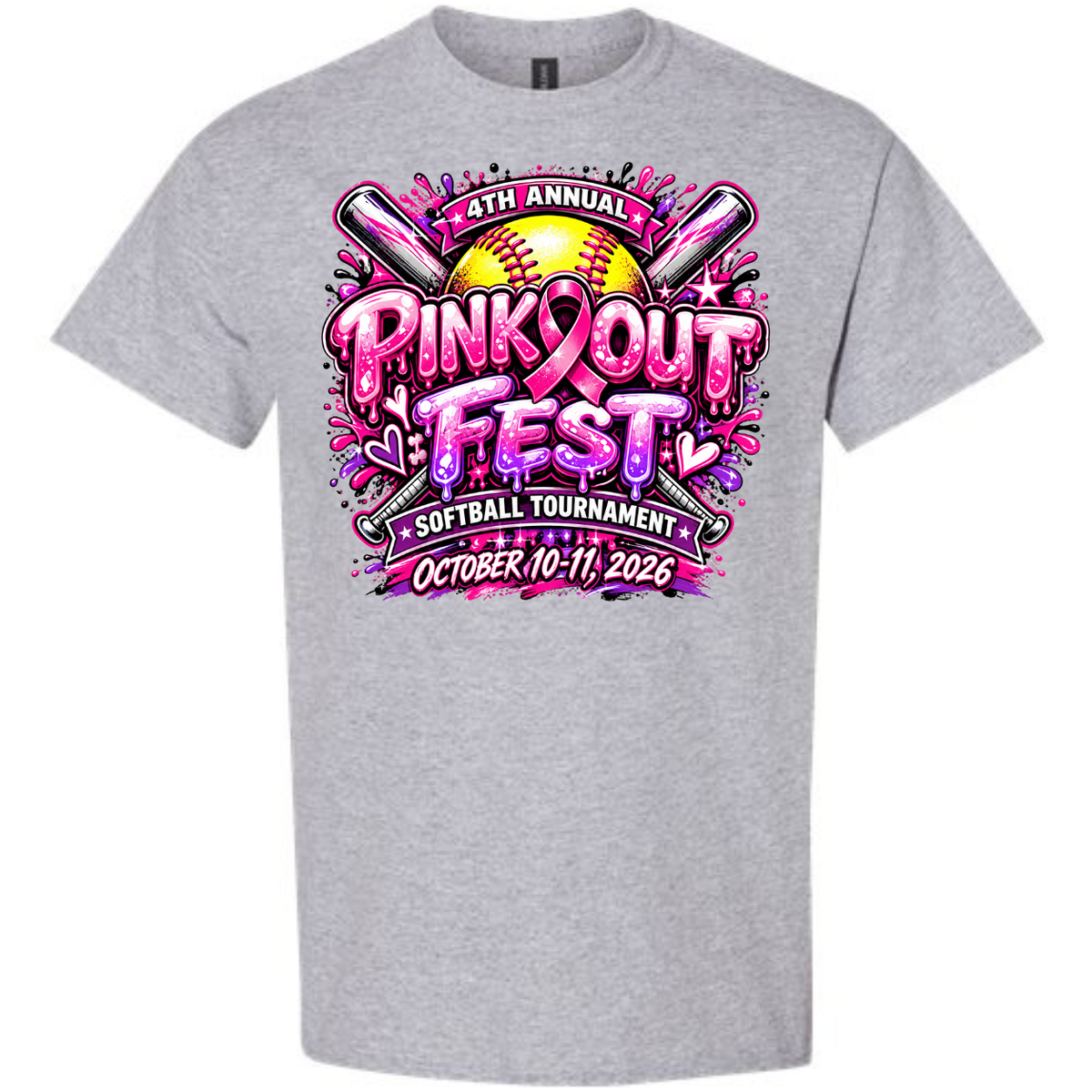 PINK OUT FEST TOURNAMENT TEE SHIRT WITH TEAM NAMES ON BACK